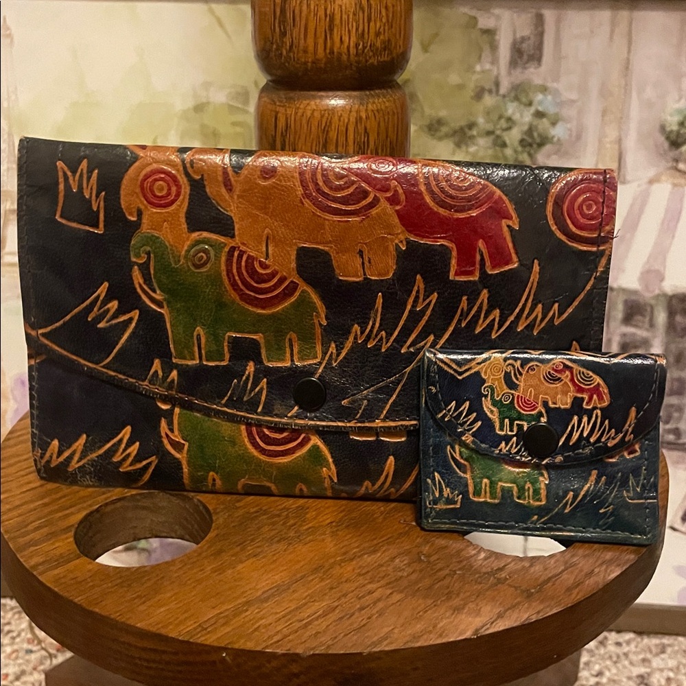 Colorful Elephant Pattern Wallet and Matching Coin Purse